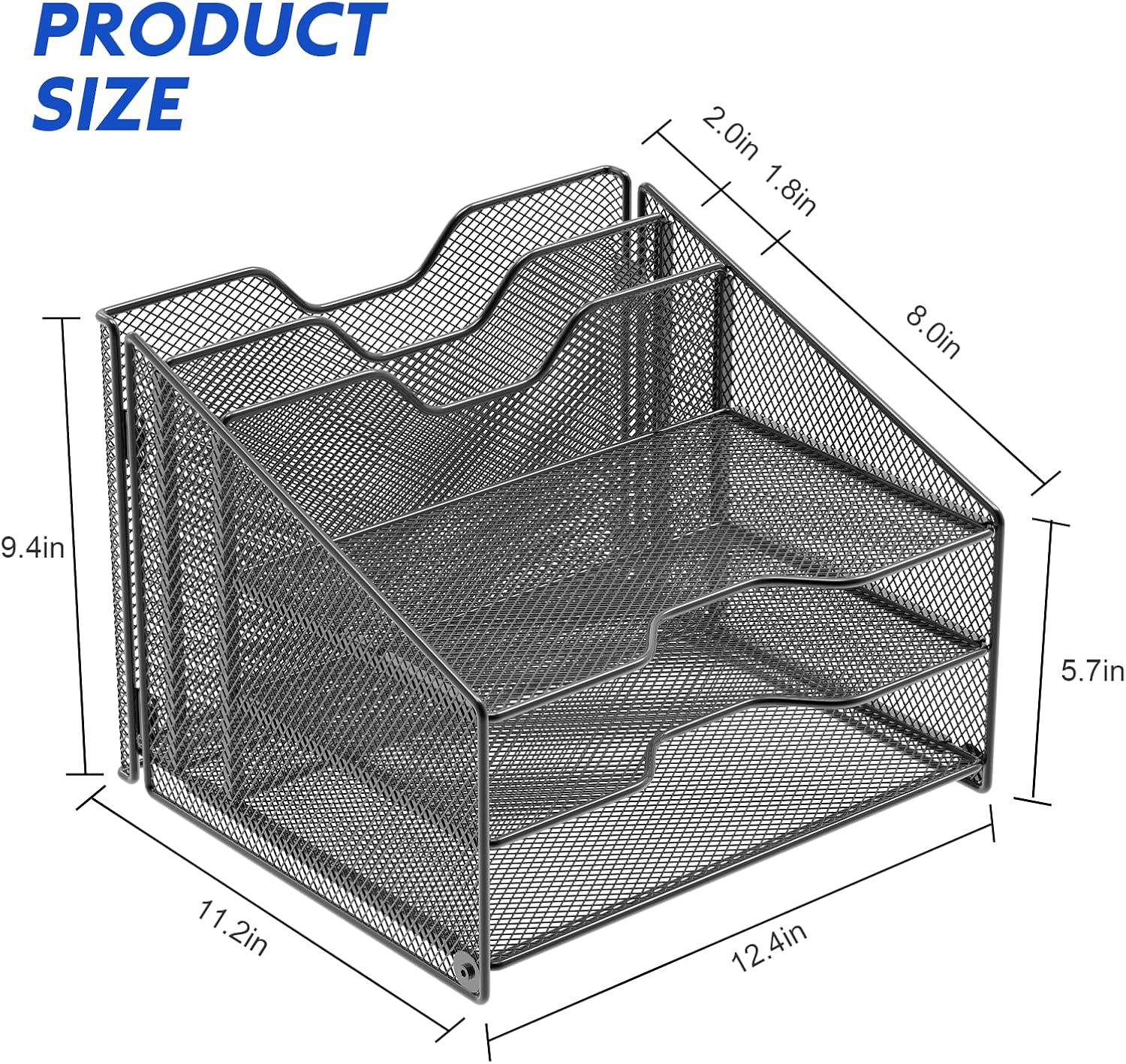 Samstar Desk File Organizer, Mesh Letter File Folder Holder with 3 Paper Trays and 2 Vertical Upright Section, for Office Supplies,Desk Accessories & Workspace,Black. - Image 6