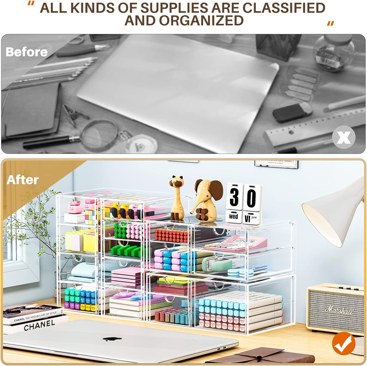 caktraie Acrylic16-Drawer Storage & Makeup Organizer for Desk - Image 5