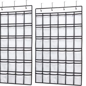 SAVERHO 2 Pack 36 Pockets Classroom Pocket Chart for Cell Phone Calculator Holder,Clear Pocket Chart Organizer for Classroom Cellphone Storage with 36 Number Sticker Size:38.5x25.7 Inch (White-2pack)