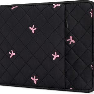 Laptop Sleeve 15-16 Inch Quilted Embroidered Bow with Front Pocket